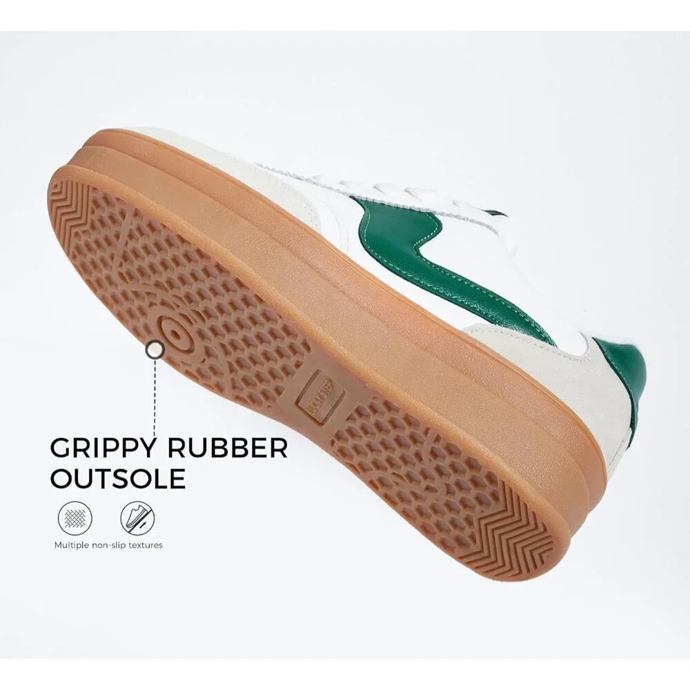 Women Platform WhiteGreen Sneaker Thick Sole Suede Leather Low Top Walking Shoes - Picture 9 of 9
